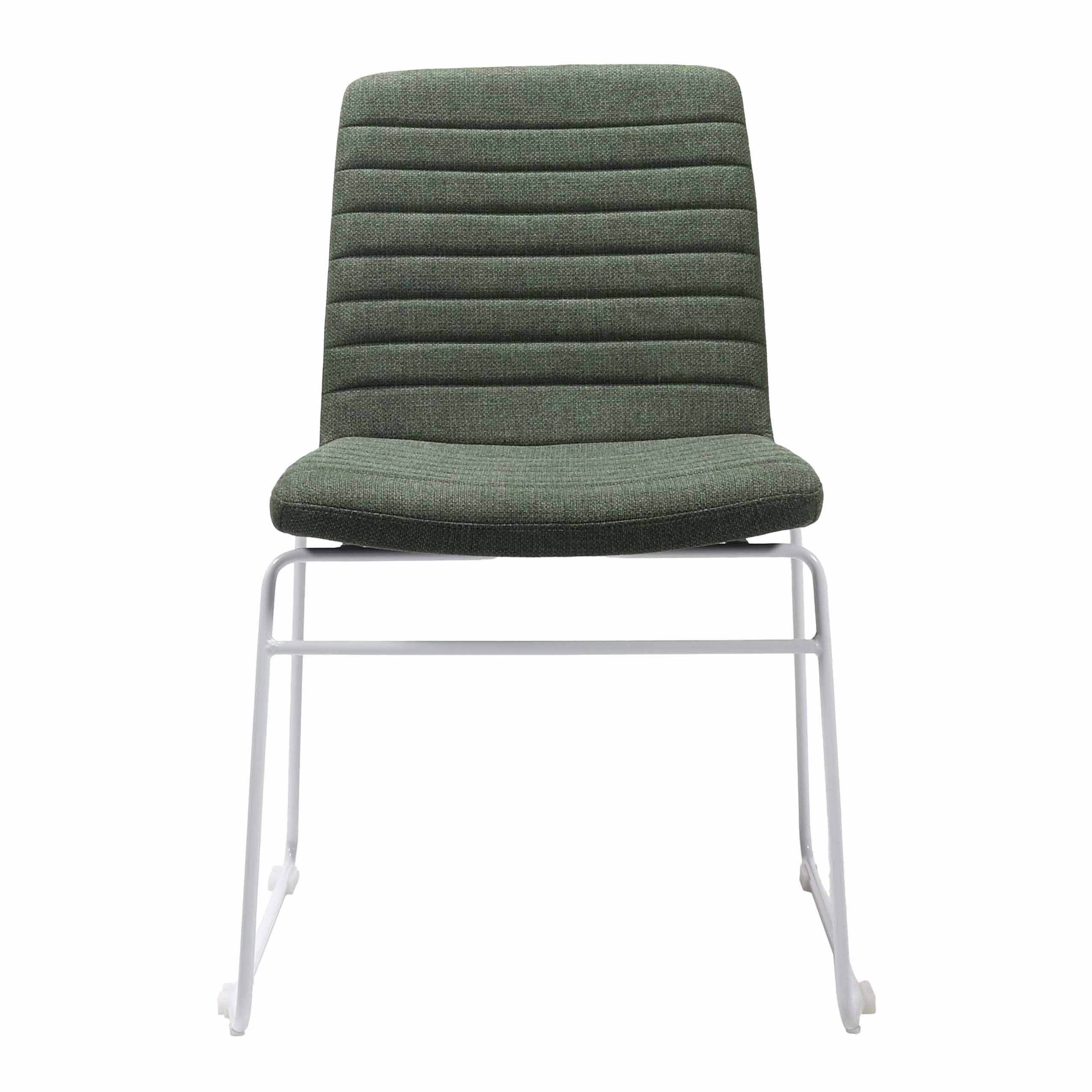 Pixel Sled Base Chair - Olive Fabric with White Frame